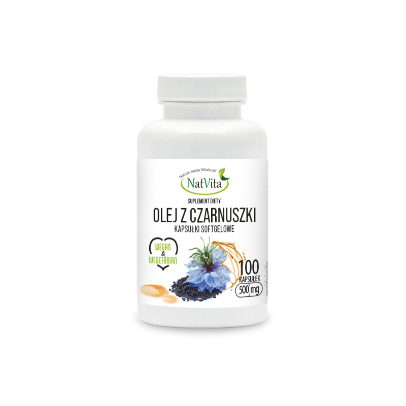 Olej z nasion Czarnuszki + witamina E kapsułki softgel 500mg