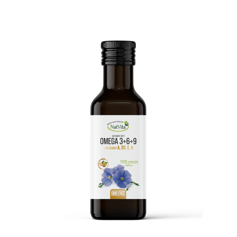 Olej Omega 3 6 9 z Lnu z Witaminami A, D3, E, K