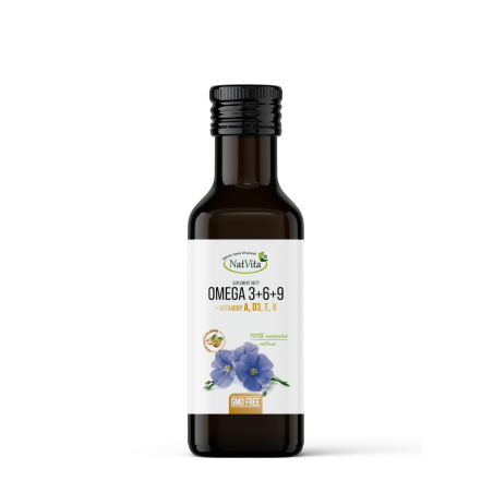 Olej Omega 3 6 9 z Lnu z Witaminami A, D3, E, K - zdjęcie produktu