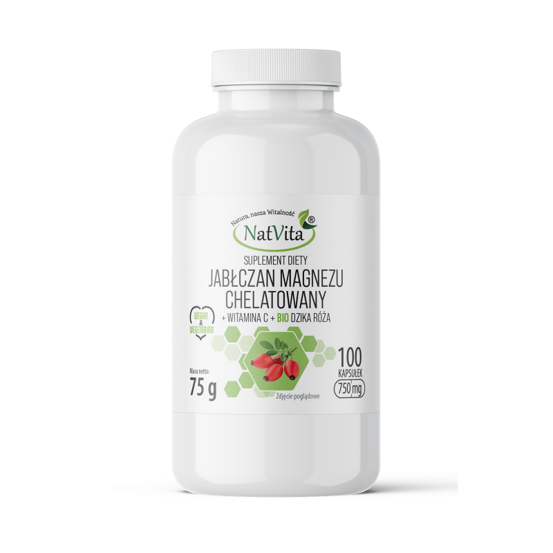 Jabłczan Magnezu chelatowany + Witamina C kapsułki 750mg