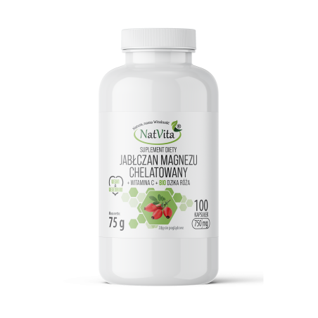 Jabłczan Magnezu chelatowany + Witamina C kapsułki 750mg - zdjęcie produktu