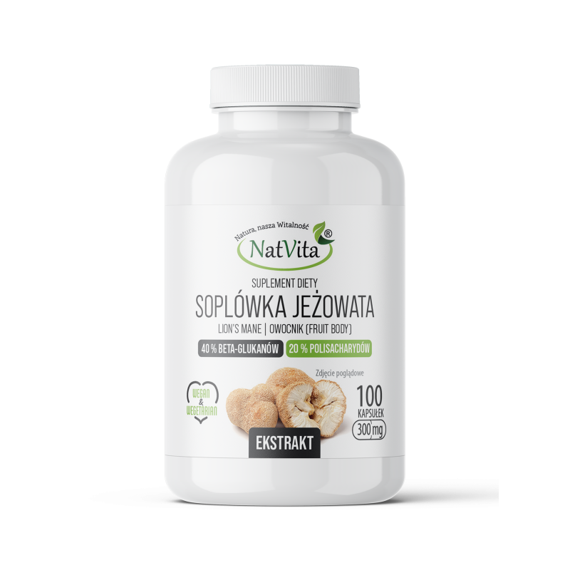 Soplówka Jeżowata ekstrakt 40% beta glukanów kapsułki 300mg