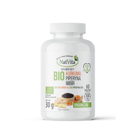 Kurkuma BIO + Imbir BIO + Piperyna BIO tabletki 500mg - zdjęcie produktu