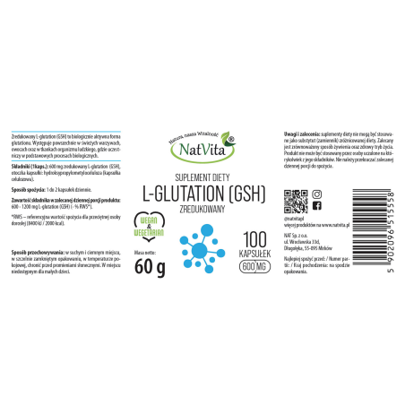 L-Glutation zredukowany GSH 98%- 101% kapsułki 600mg - zdjęcie produktu