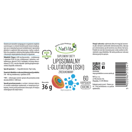 L-GLUTATION liposomalny zredukowany GSH kapsułki 600mg - zdjęcie produktu