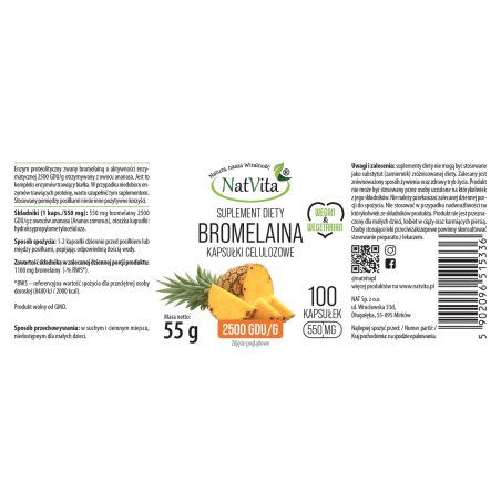 Bromelaina z ananasa 2500 GDU kapsułki 550mg - zdjęcie produktu