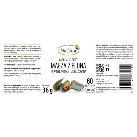 MAŁŻA ZIELONA NOWOZELANDZKA kapsułki 600mg - zdjęcie produktu