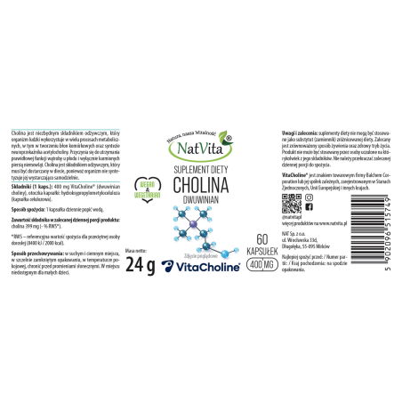 DWUWINIAN CHOLINY (CHOLINA L(+) BITARTRATE) kapsułki 400mg - zdjęcie produktu