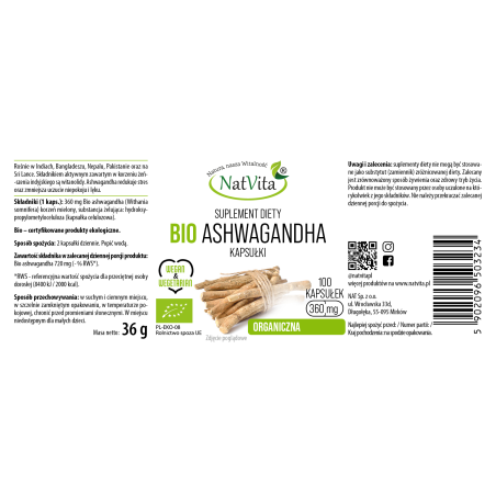 Ashwagandha BIO kapsułki 360mg - zdjęcie produktu