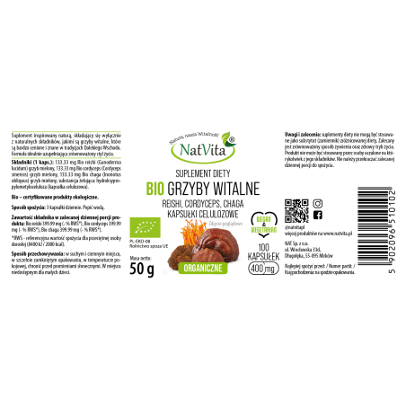 Grzyby Witalne BIO kapsułki 400mg - zdjęcie produktu