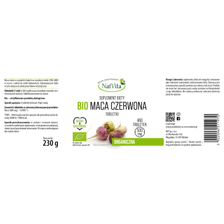 Maca BIO czerwona tabletki 500mg - zdjęcie produktu