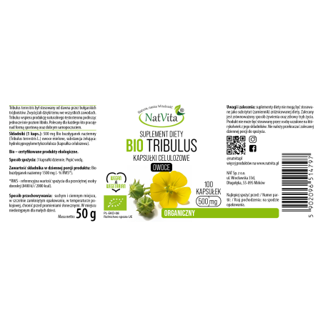 Tribulus Terrestris BIO kapsułki 500mg - zdjęcie produktu