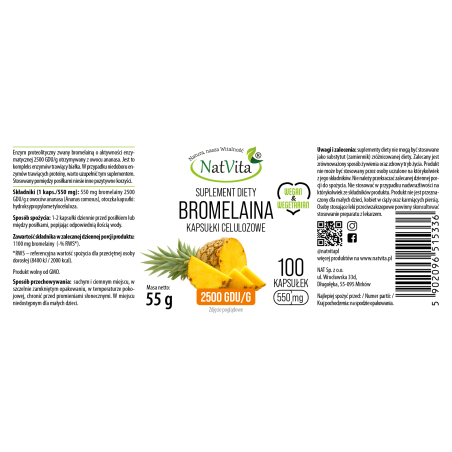 Bromelaina z ananasa 2500 GDU kapsułki 550mg - zdjęcie produktu