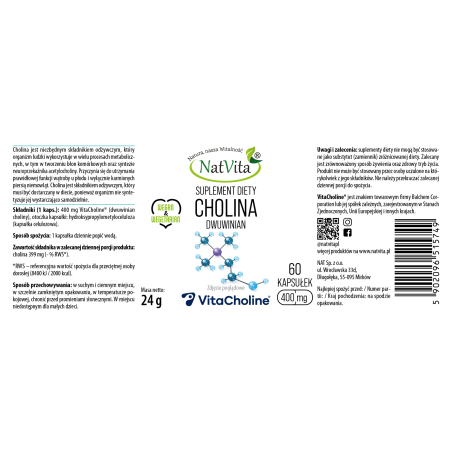 DWUWINIAN CHOLINY (CHOLINA L(+) BITARTRATE) kapsułki 400mg - zdjęcie produktu
