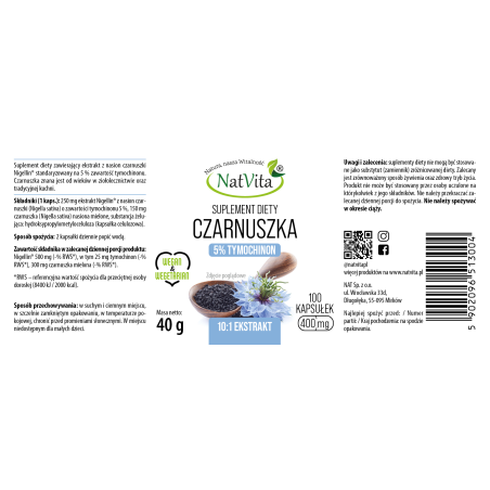 Nigellin Czarnuszka ekstarkt kapsułki 400mg - zdjęcie produktu