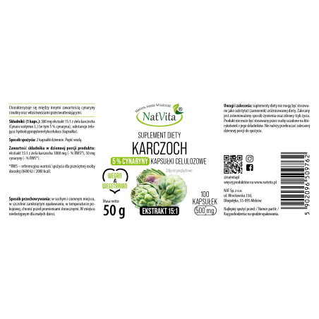 Karczoch ekstrakt 15:1 kapsułki 500mg - zdjęcie produktu
