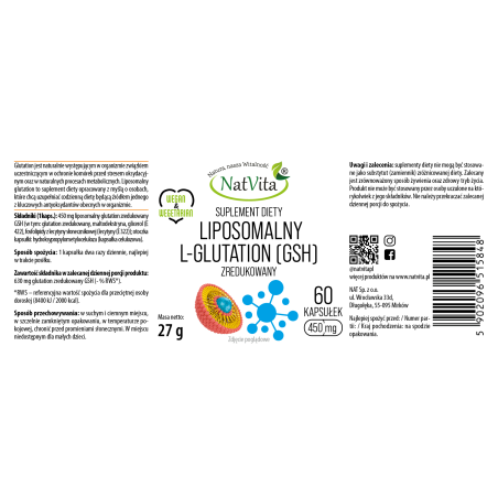 L-GLUTATION liposomalny zredukowany GSH kapsułki 450mg - zdjęcie produktu
