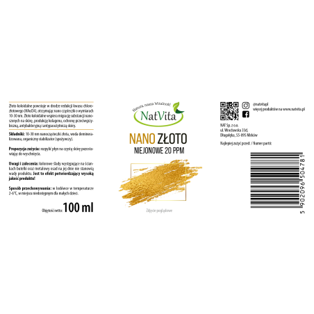 Nano Złoto (koloidalne) niejonowane 20 ppm - zdjęcie produktu