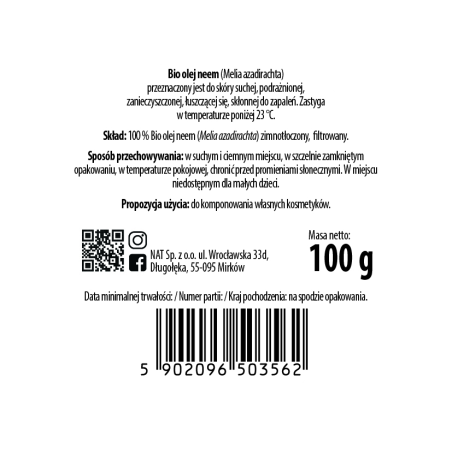Olej Neem BIO zimnotłoczony - zdjęcie produktu