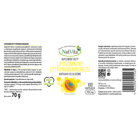 Cytrynian magnezu liposomalny kapsułki 700mg - zdjęcie produktu