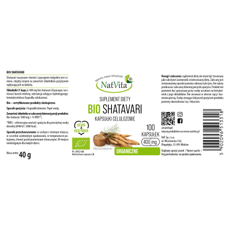 Shatavari Bio kapsułki 400mg - zdjęcie produktu