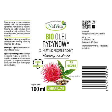Olej Rycynowy BIO zimnotłoczony - zdjęcie produktu